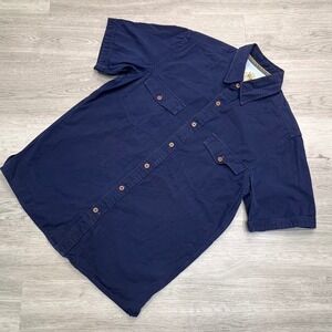 Pusser's West Indies Bamboo Blend Button Up Shirt Medium Navy Blue